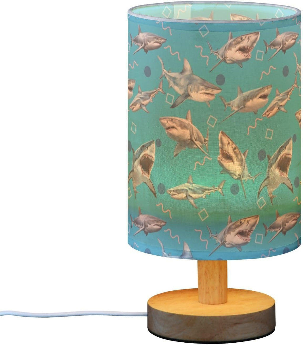 Creative Shark Pattern USB Table Lamp | Kids Bedside Lamp | Eye-Friendly Night Light with Switch & Non-Slip Wooden Base