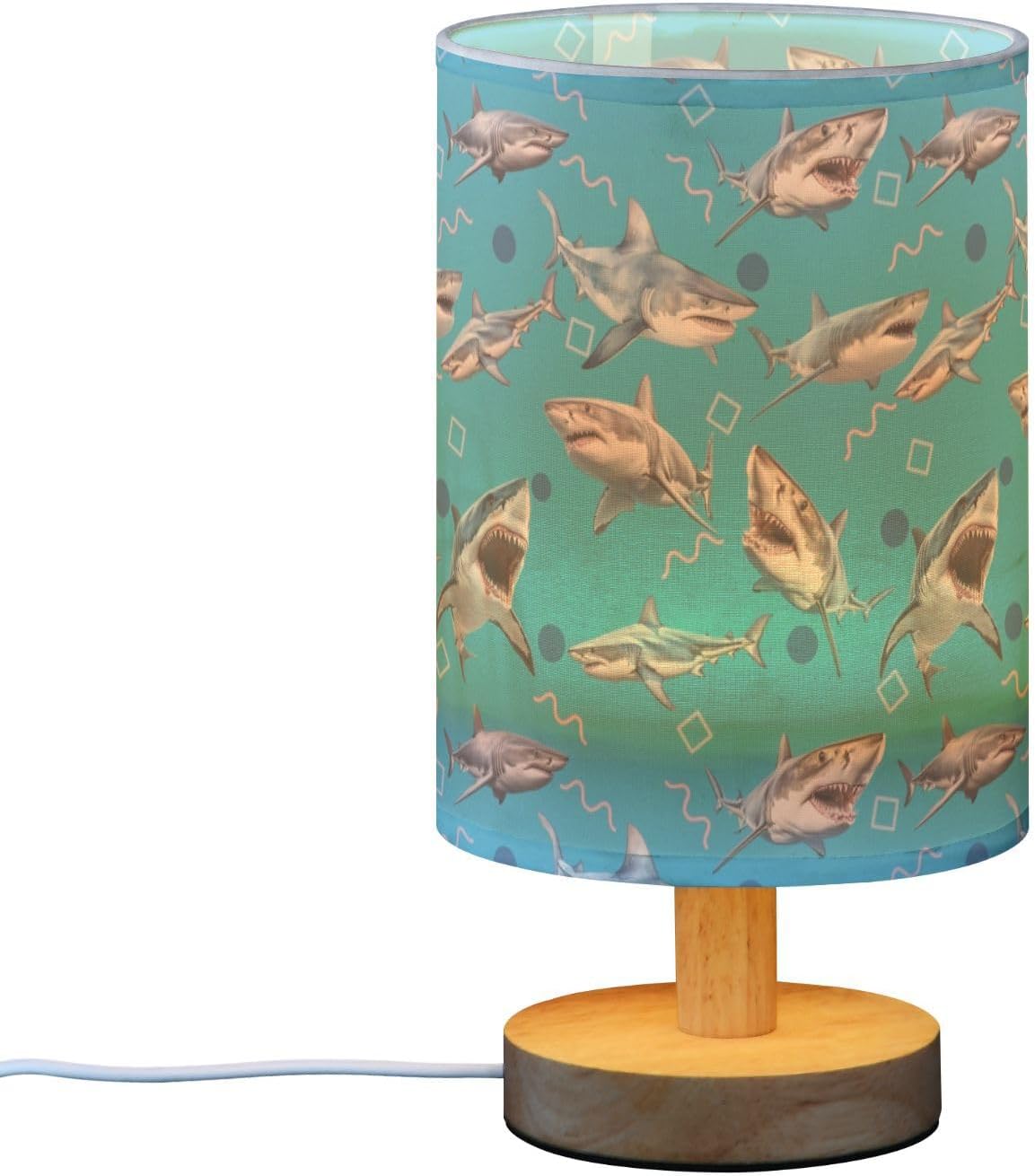 Creative Shark Pattern USB Table Lamp | Kids Bedside Lamp | Eye-Friendly Night Light with Switch & Non-Slip Wooden Base