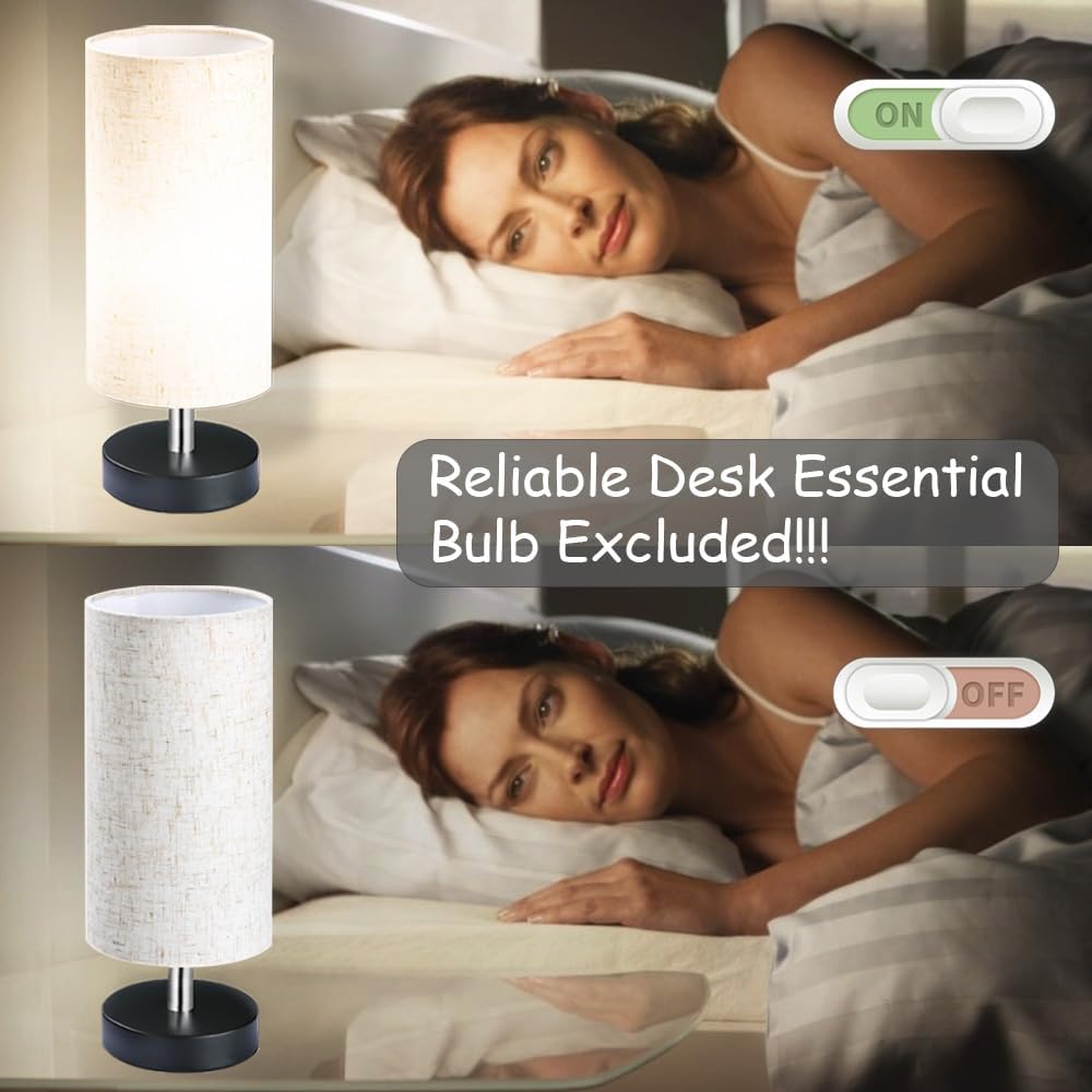 Modern Fabric Table Lamp — 12-Inch Tall Cylinder Lampshade with Black Metal Base, E26/E27 Compatible, Perfect for Bedroom, Bedside & Desk Lighting