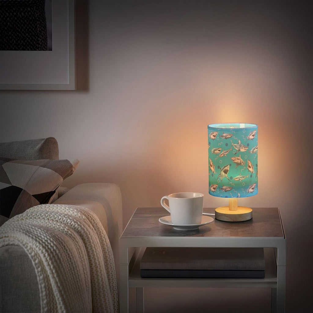 Creative Shark Pattern USB Table Lamp | Kids Bedside Lamp | Eye-Friendly Night Light with Switch & Non-Slip Wooden Base