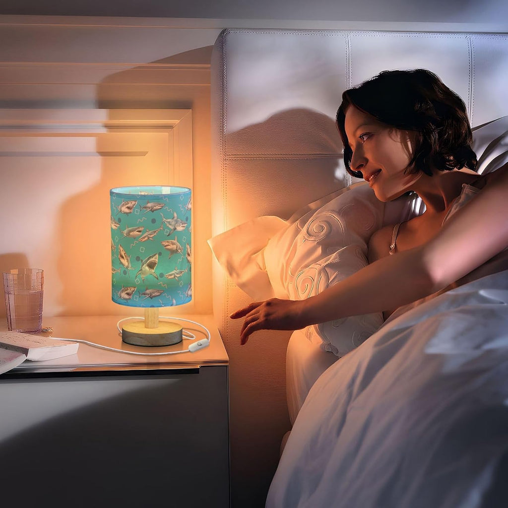 Creative Shark Pattern USB Table Lamp | Kids Bedside Lamp | Eye-Friendly Night Light with Switch & Non-Slip Wooden Base