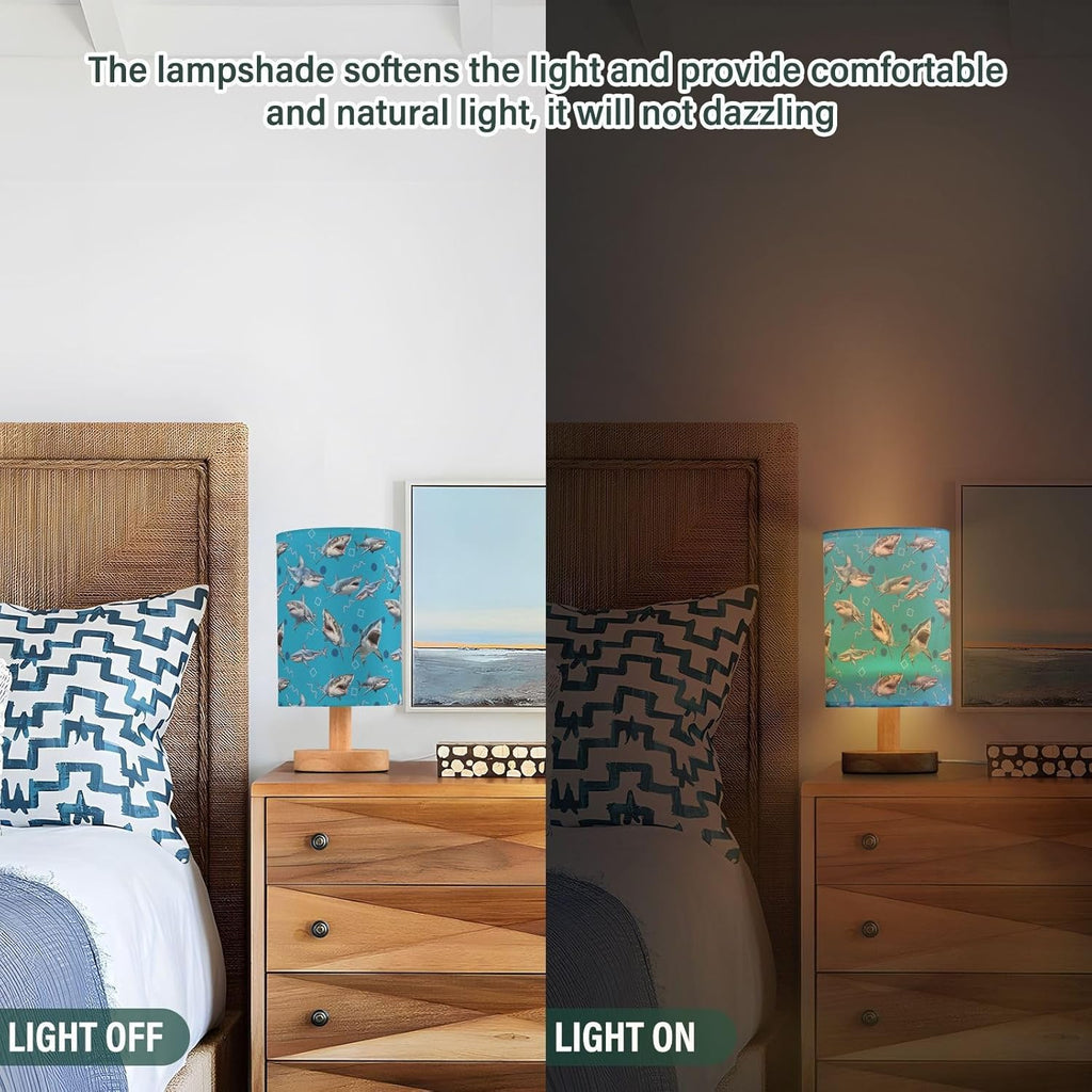 Creative Shark Pattern USB Table Lamp | Kids Bedside Lamp | Eye-Friendly Night Light with Switch & Non-Slip Wooden Base